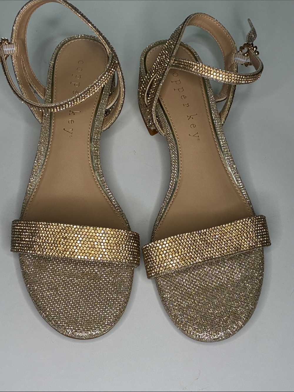 Copper Key Glittering Gold Strappy Rhinestone Sandals